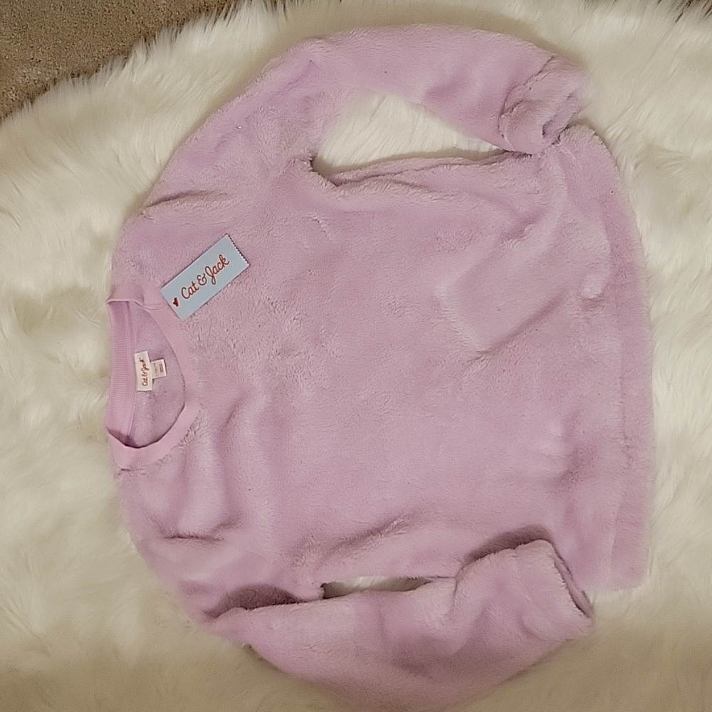 Cat & Jack light purple lavender fuzzy long sleeve shirt crew neck L 10/12 NEW…